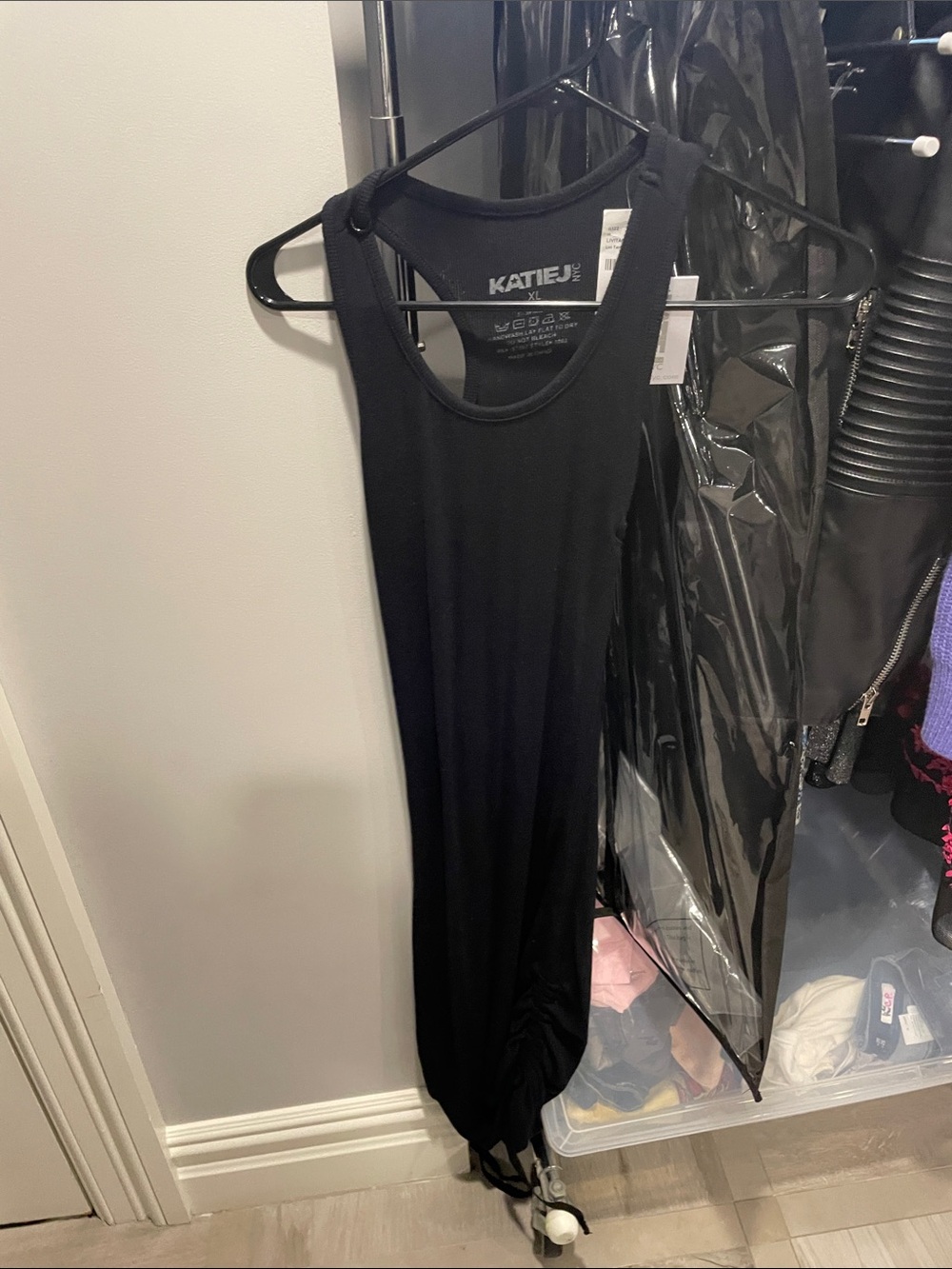 Katie J NYC Black Racerback Maxi Dress with Hem Drawstring